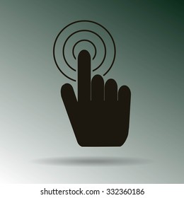 Hand with touching a button or pointing finger. Sign emblem vector icon