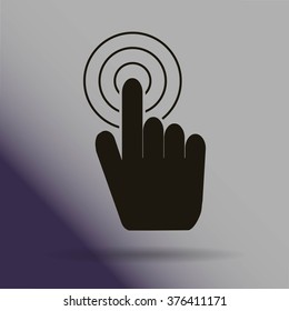 Hand with touching a button or pointing finger. Sign emblem vector icon