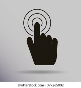 Hand with touching a button or pointing finger. Sign emblem vector icon
