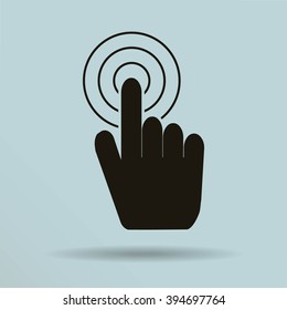 Hand with touching a button or pointing finger. Sign emblem vector icon