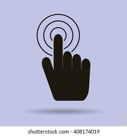 Hand with touching a button or pointing finger. Sign emblem vector icon