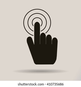 Hand with touching a button or pointing finger. Sign emblem vector icon
