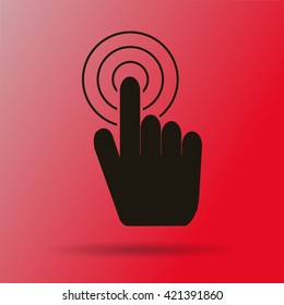 Hand with touching a button or pointing finger. Sign emblem vector icon