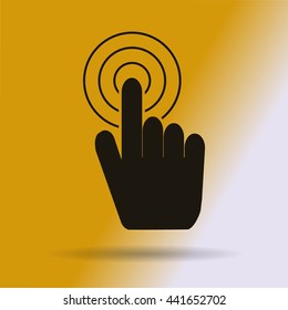 Hand with touching a button or pointing finger. Sign emblem vector icon