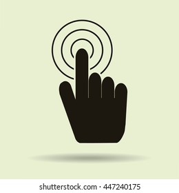 Hand with touching a button or pointing finger. Sign emblem vector icon