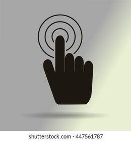 Hand with touching a button or pointing finger. Sign emblem vector icon