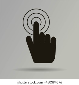 Hand touching a button or pointing finger. Sign emblem vector icon