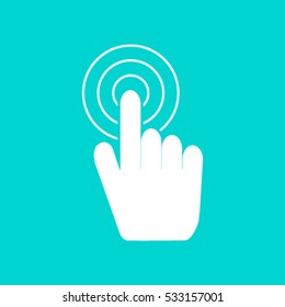 Hand with touching a button or pointing finger. Sign emblem vector icon