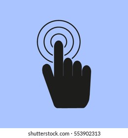 Hand with touching a button or pointing finger. Sign emblem vector icon