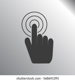 Hand with touching a button or pointing finger. Sign emblem vector icon