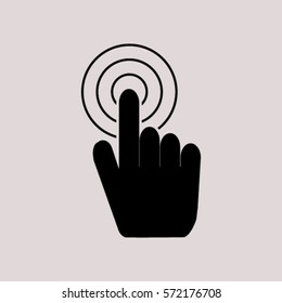 Hand with touching a button or pointing finger. Sign emblem vector icon