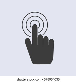 Hand with touching a button or pointing finger. Sign emblem vector icon