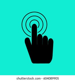 Hand with touching a button or pointing finger. Sign emblem vector icon