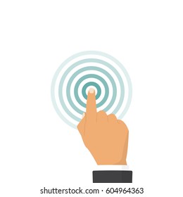 Hand with touching a button or pointing finger sign. Vector illustration