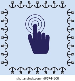Hand with touching a button or pointing finger vector icon