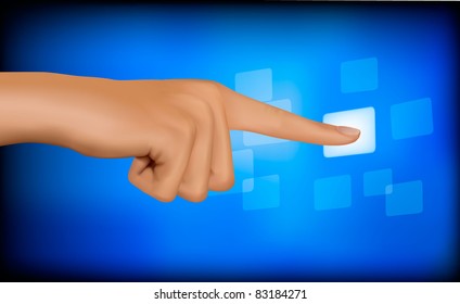 Hand touching a button. Solution concept. Vector.