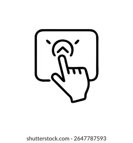 Hand touching a button with an upward arrow icon on a background finger