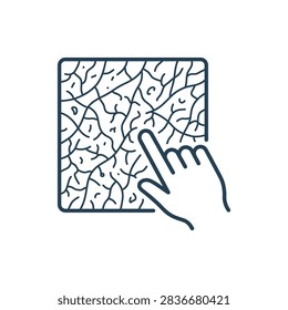 Hand touching cracked surface texture icon.