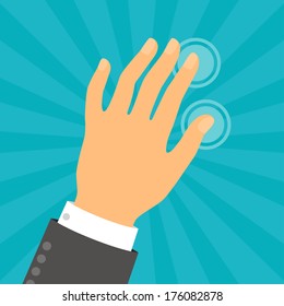 Hand touching fingers in flat design style.