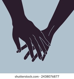 Hand touching hand. Hand holding other hand. Couple. Vector illustration