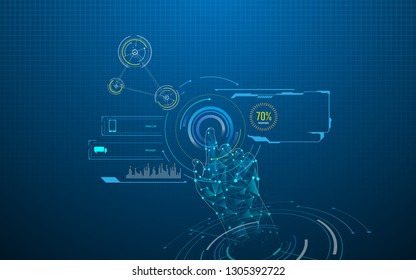 hand touching hud ui tech artificial intelligence concept background eps 10 vector