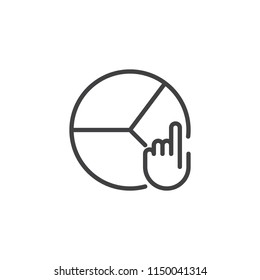 Hand touching pie chart outline icon. linear style sign for mobile concept and web design. Hand and diagram simple line vector icon. Symbol, logo illustration. Pixel perfect vector graphics