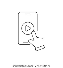 Hand touching play button on smartphone screen interface
