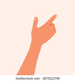 Hand touching or pointing to something with the index finger. Hand making gesture while showing something isolated white background. Reach something by index finger, Realistic  vector illustration