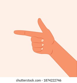Tocando a mano o señalando a algo con el dedo índice. Mano haciendo gesto mientras muestra algo aislado de fondo blanco. Alcanzar algo por dedo índice, ilustración vectorial realista