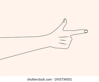 Hand touching or pointing to something with the index finger line icon. Hand making gesture while showing something outline drawing. Reach something by index finger line illustration
