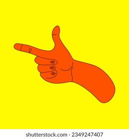 Hand touching or pointing to something isolated on yellow background.
