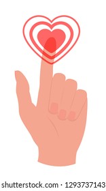Hand touching, pressing or pointing a button with index finger. Isolated vector illustration on white background.