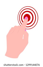 Hand touching, pressing or pointing a button with index finger. Isolated vector illustration on white background.