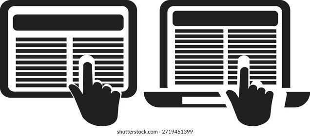 Hand Touching Screen Icon Set, Website Interaction and User Interface Click Concept Illustration