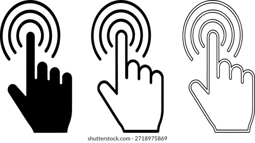 Hand Touching Screen Icons in Black and White Design