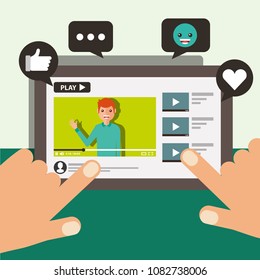 hand touching screen mobile blogger man video viral content