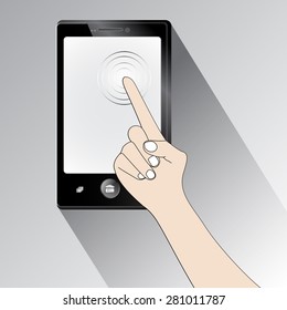 Hand touching screen smart phone,Vector illustrations
