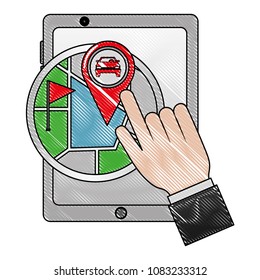 hand touching screen smartphone car destination