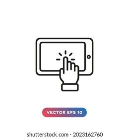 Hand touching the screen of a tablet vector icon