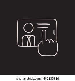 Hand touching screen vector sketch icon isolated on background. Hand drawn Hand touching screen icon. Hand touching screen sketch icon for infographic, website or app.