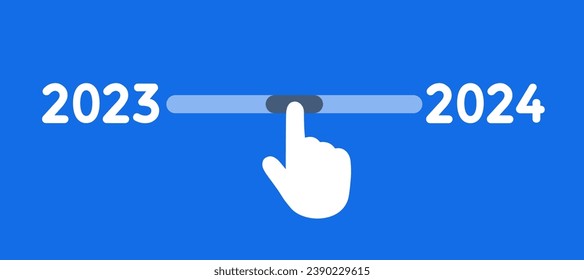 Hand Touching Scrollbar zu ändern von 2023 bis 2024 für Countdown von frohen Weihnachten und glücklichen Neujahr, Laststange 2024, Erwartung des Urlaubs, positive Veränderungen im Leben - Stock Vektorgrafik