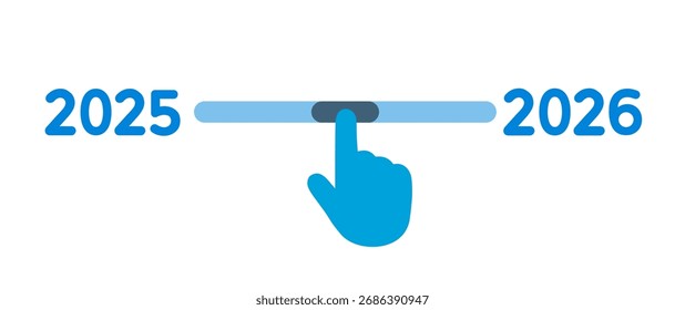 Hand touching scrollbar to change from 2025 to 2026 for countdown of merry Christmas and Happy New Year, load bar 2024, expectation of the holiday, positive changes in life