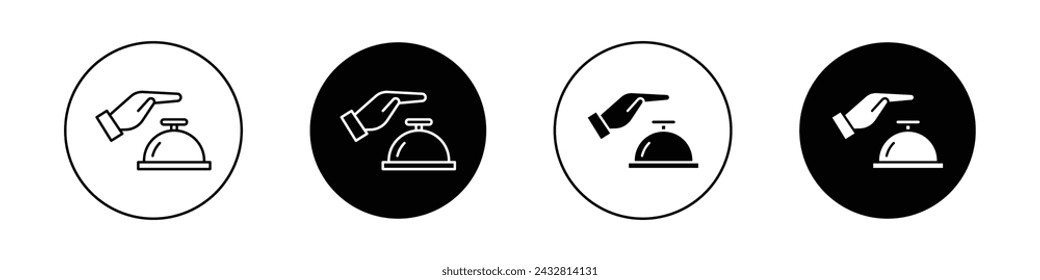 Hand Touching Service Bell Icon Set. Service ring urgent vector symbol in a black filled and outlined style. Prompt Attention Sign.