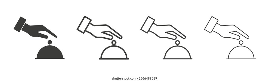 Hand touching service bell icon flat and linear vector illustration on white background.