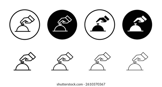 Hand touching service bell icon Black and white outline vector