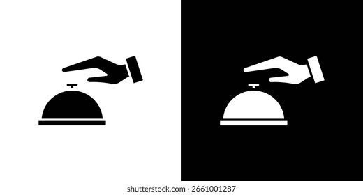 Mano tocando icono de campana de servicio. paquete de iconos de línea en blanco y negro.