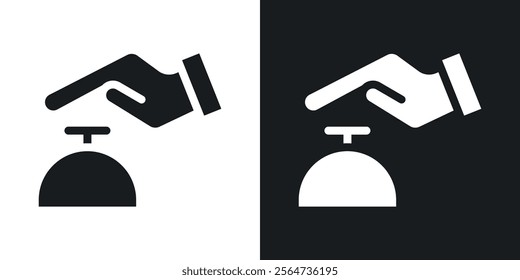 Hand touching service bell icons in flat syle