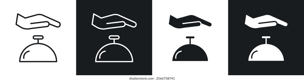 Hand touching service bell icons in Thin line black color. flat simple vector symbols illustration.