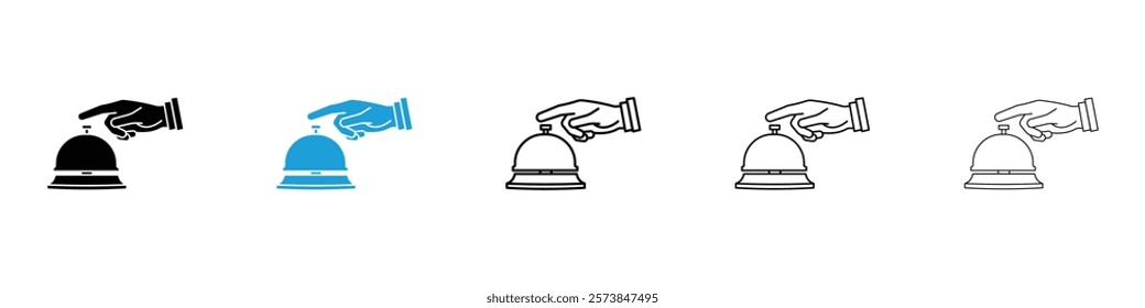 Hand touching service bell icons in filled and 3 stroke weights