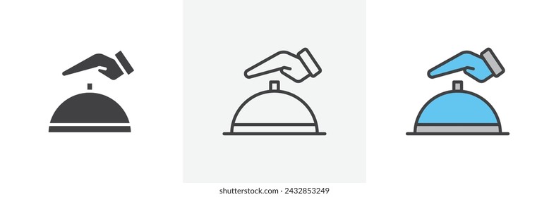 Diseño de estilo de icono de línea aislada de campana de servicio táctil a mano. Ilustración vectorial simple